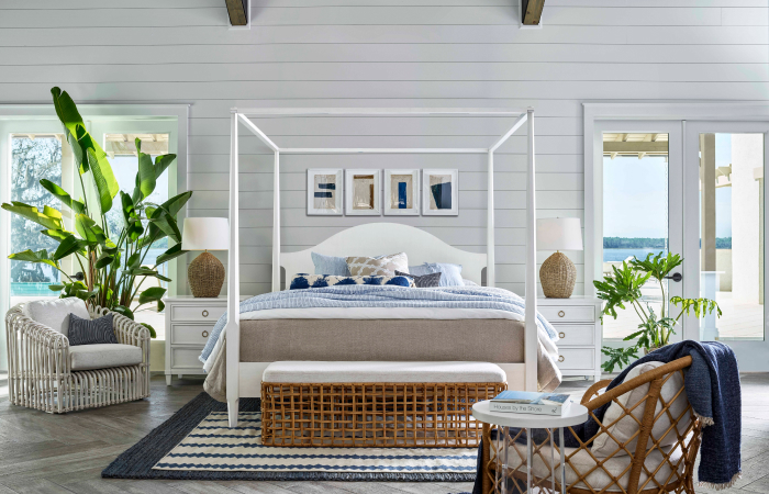 coastal style bedroom and accent chair